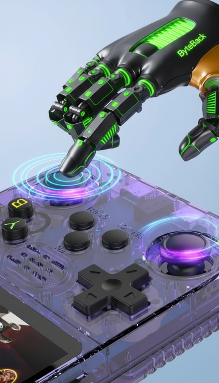 Futurystyczna ręka ByteBack z konsolą